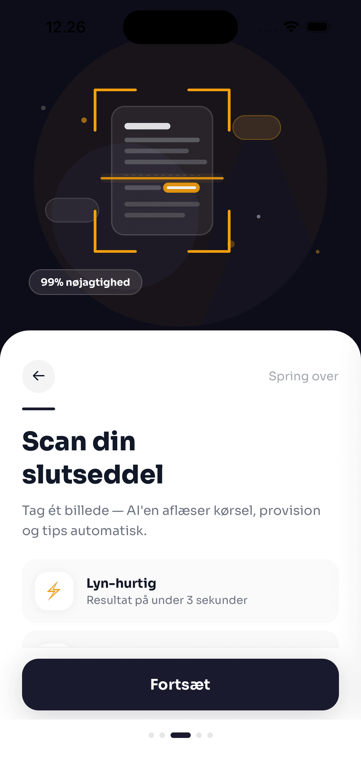 Scanning af en slutseddel i CabShift-appen